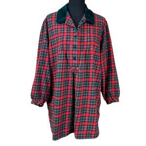 Victoria's Secret Red Green Plaid Velvet Flannel Pajama Nightshirt Size M